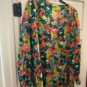 JODIFL Floral-Print Scoop Neck Top in Teal, Lime, Coral